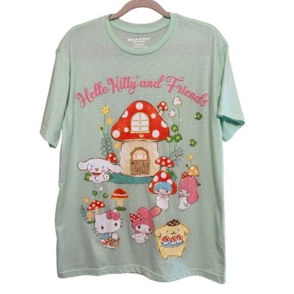 Hello Kitty Tops - Hello Kitty & Friends Graphic T-Shirt Womens Large Mint Green Short Sleeve Crew